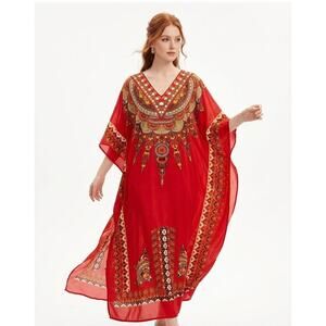 ASHRO Women's Kaftan ONE SIZE Polyester Lightweight Vacations Bohemian Summer